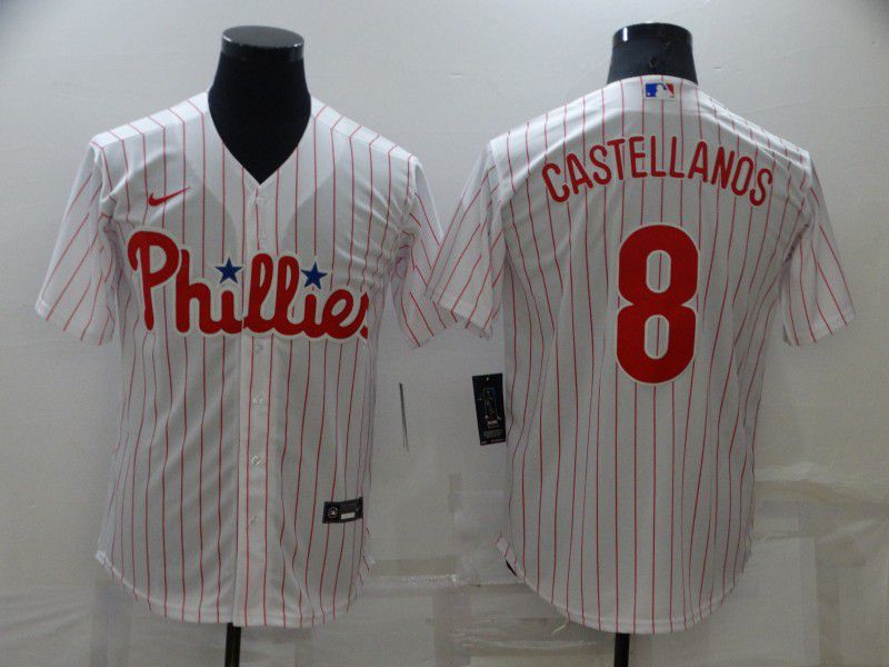 Men Philadelphia Phillies #8 Castellanos Red Strip Game 2022 Nike MLB Jersey